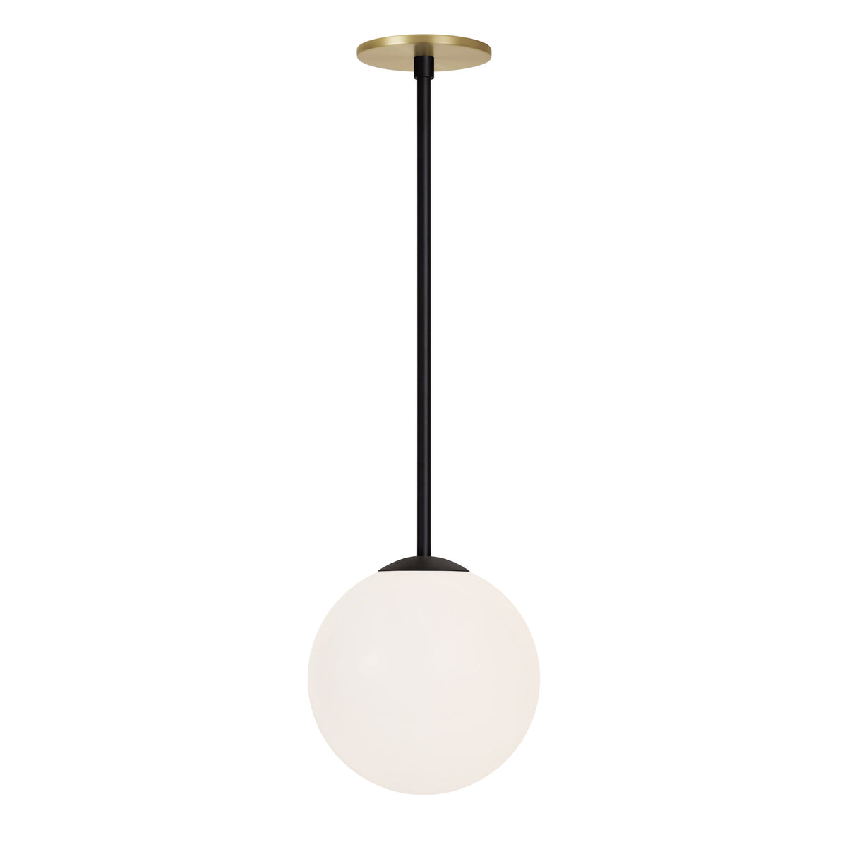 Selene 8" Pendant shown in Matte Black and a Brass Canopy