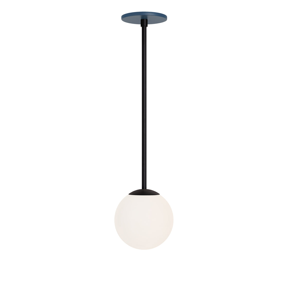 Selene 6" Pendant shown in Matte Black with an Ocean Blue Canopy