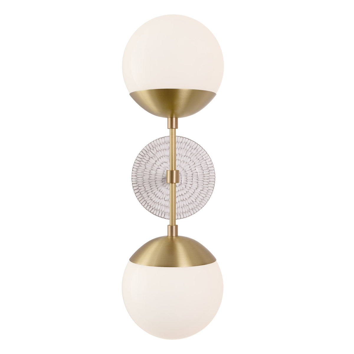 Theo shown in Brass with a Brownstone White Sunflower Ceramic Canopy