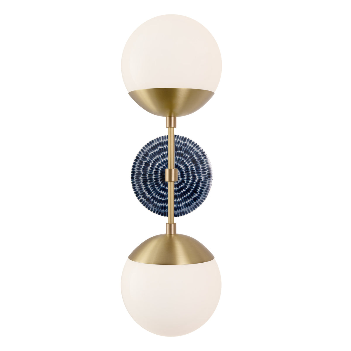 Theo shown in Brass with an Indigo Blue Sunflower Ceramic Canopy