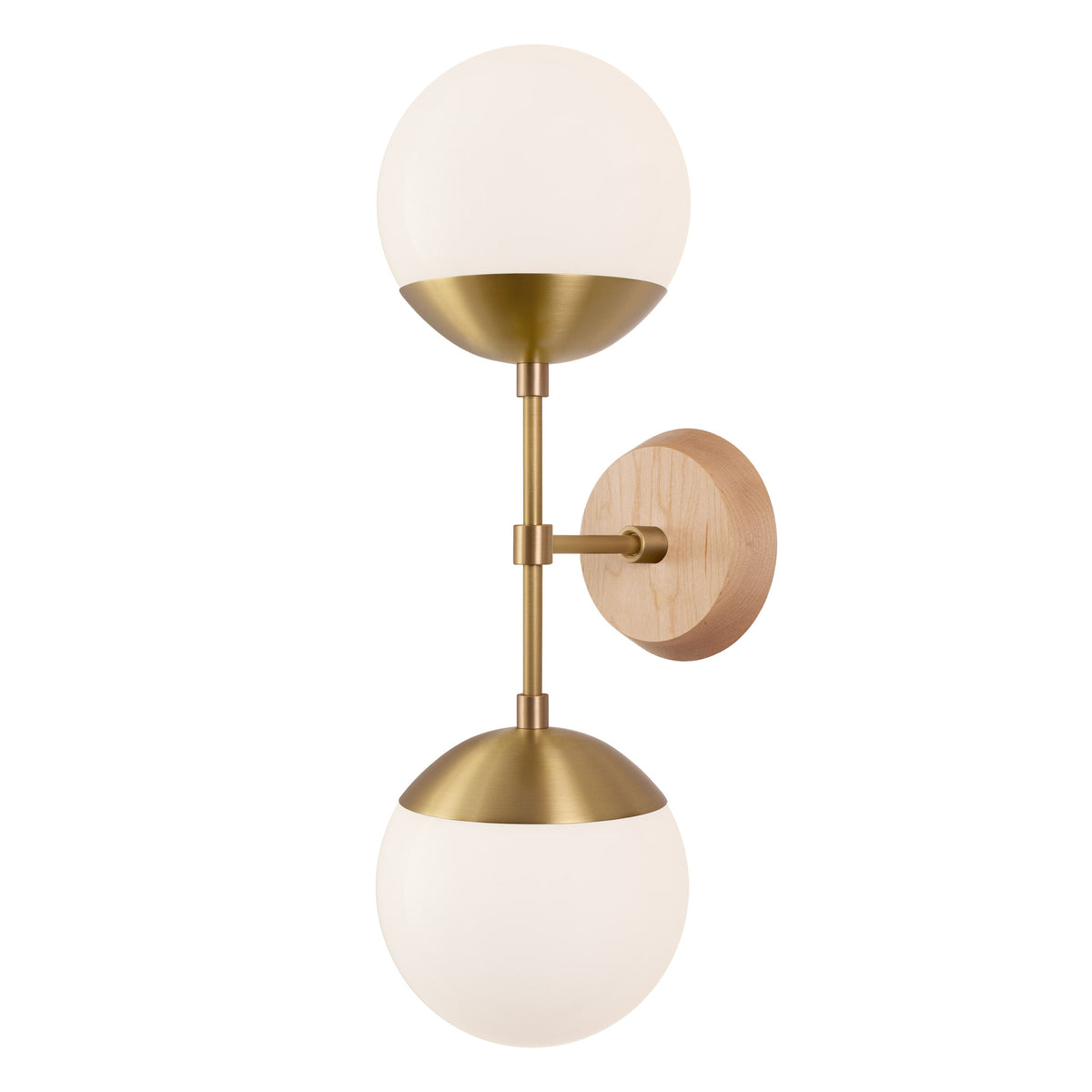 Theo shown in Heirloom Brass and a Maple Wood Canopy