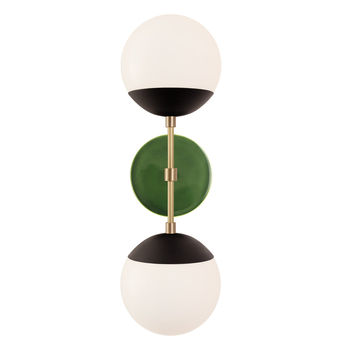 Theo shown in Matte Black with Brass and a Forest Green Swift Ceramic Canopy