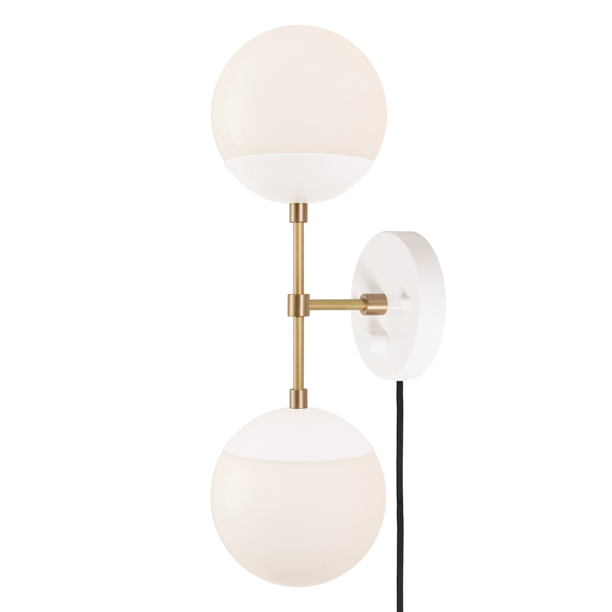 Theo shown in White and Brass with a Backplate Dimmer Switch and Black Cord