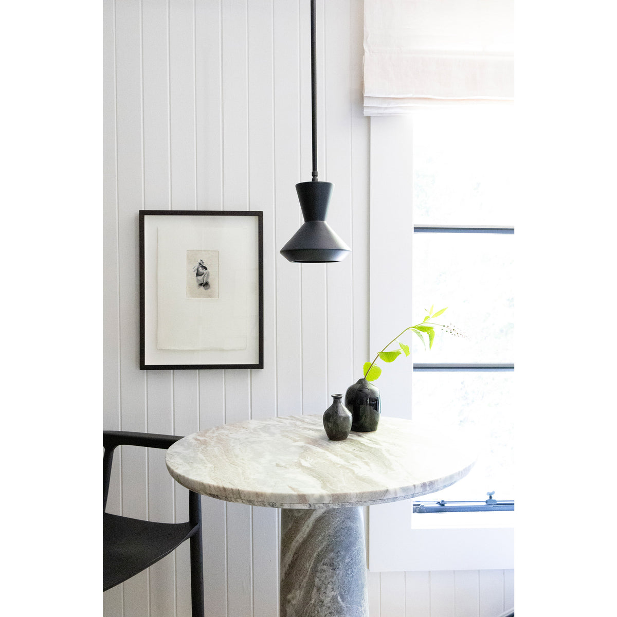 Bobbie Rod Pendant shown in Eclipse Black Glaze Ceramic with a Matte Black Metal finish