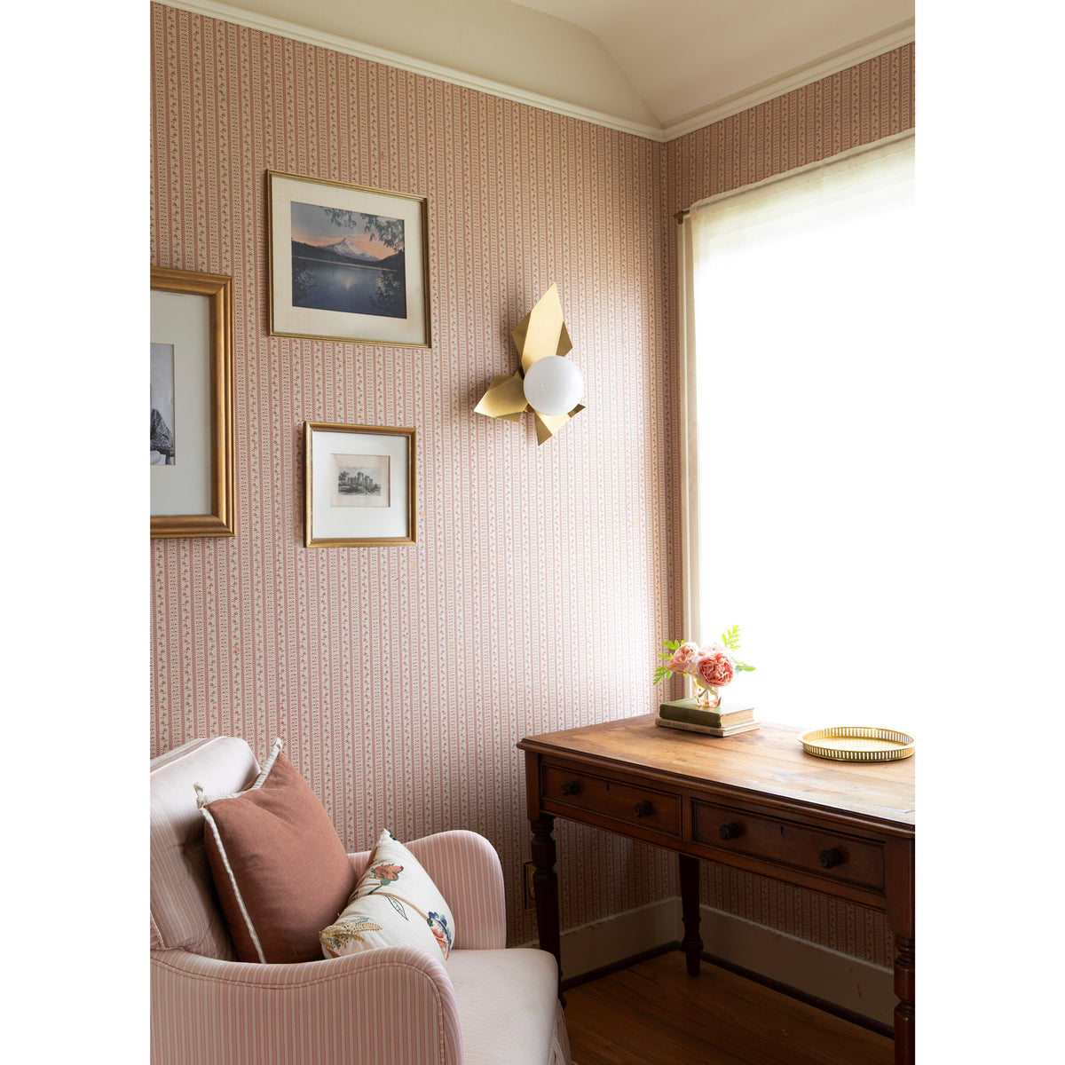 Florence sconce shown in Heirloom Brass. Interior design by Sarah J. Meyer Design