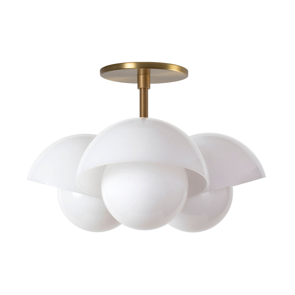 Noor 3 Surface shown in Heirloom Brass with White Opal Acrylic Shades