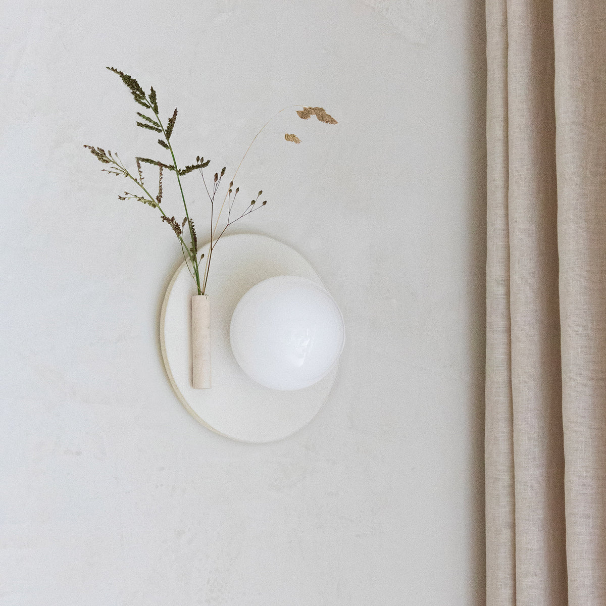 Ikebana Sconce shown in Natural White Glaze with Left mounted vase