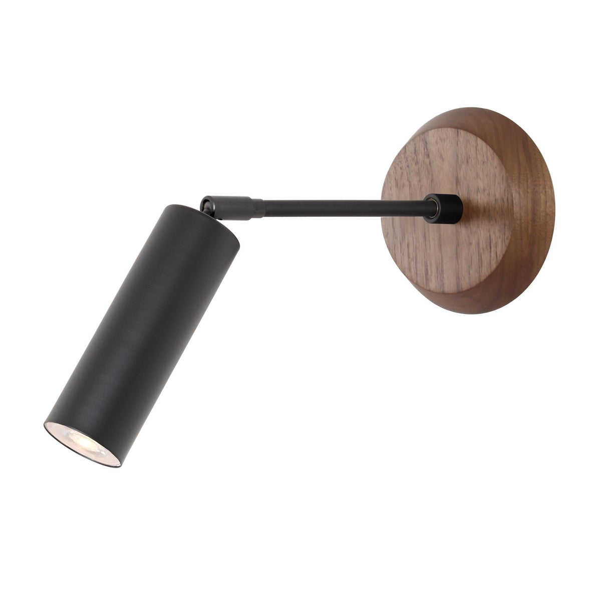 Fjord Spot with Wood Canopy shown in Matte Black with Walnut and a 6" Arm