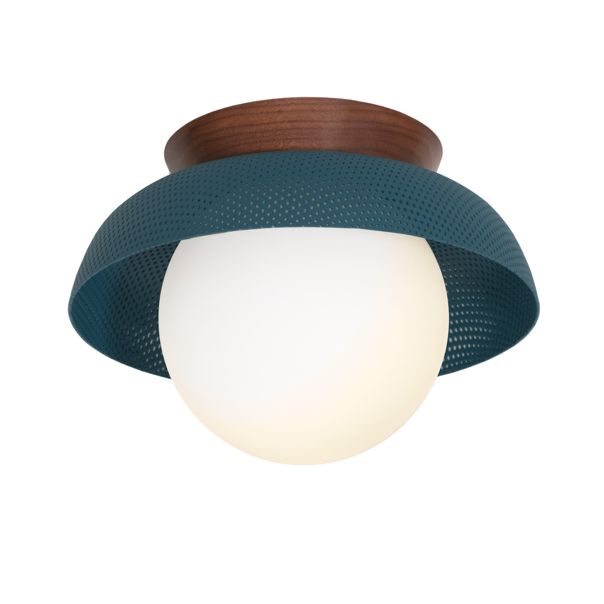 Lexi Large 6" shown with Perforated shade in Ocean Blue and Walnut canopy