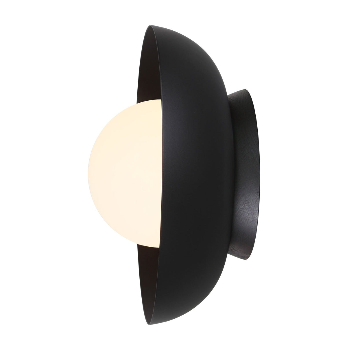 Lexi Large 6” shown with a Solid shade in Matte Black and Black Stained wood finish canopy