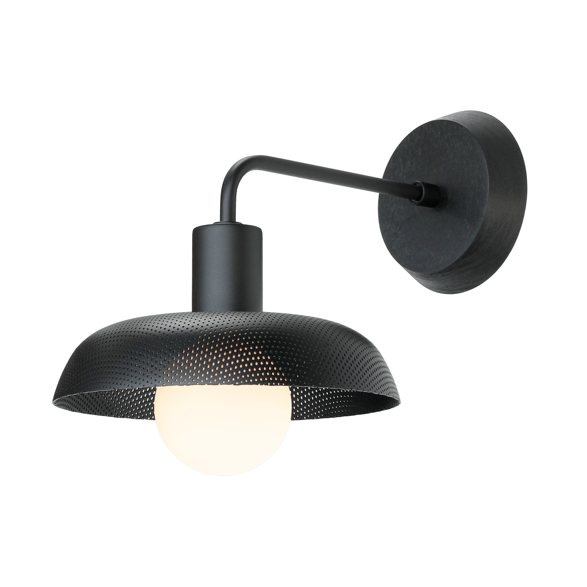 Sally Sconce with Wood Canopy shown in Matte Black with Matte Black fixture finish and Black Stained wood canopy