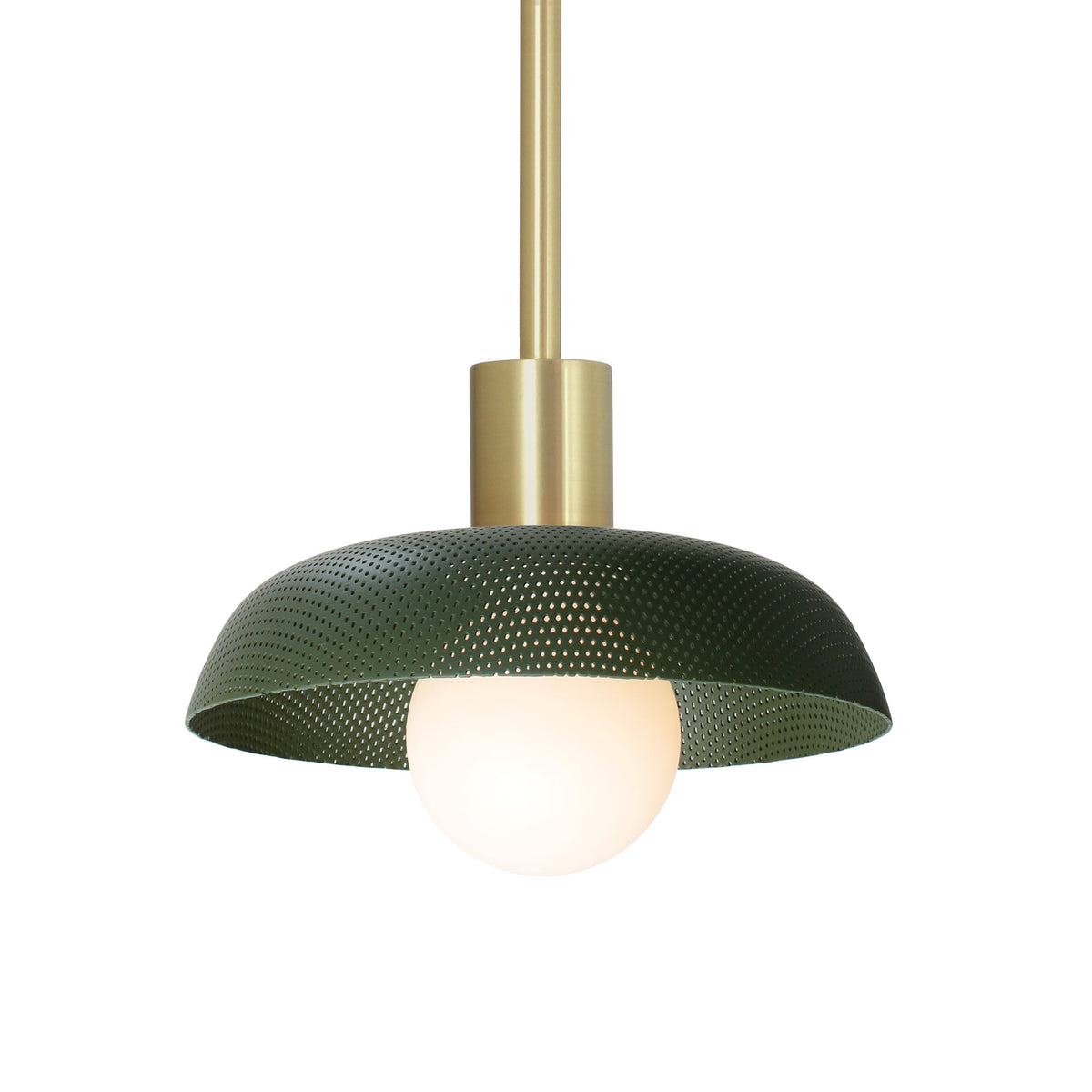 Sally Pendant shown with a Secret Garden Green perforated shade and Brass fixture finish