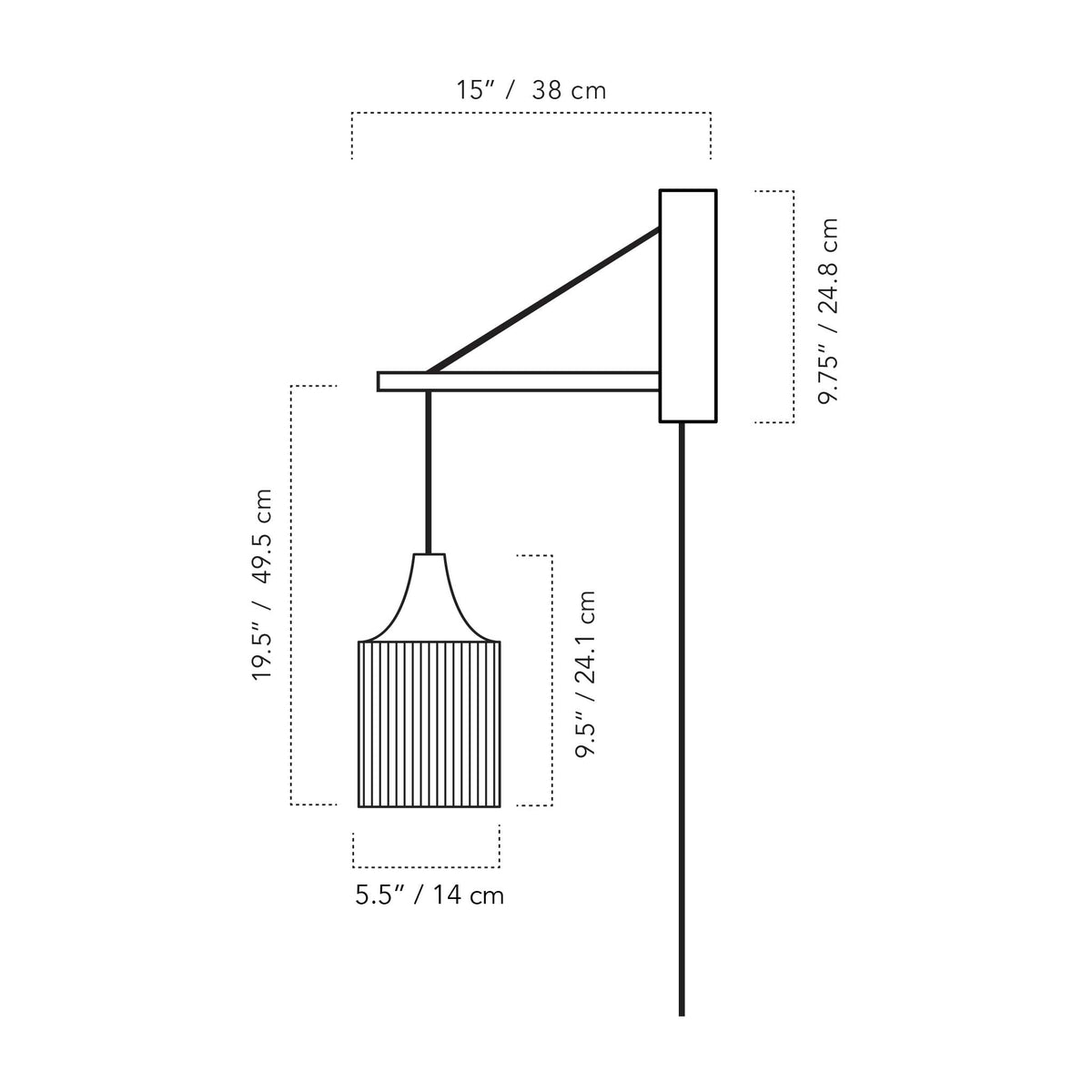 A Technical Drawing Of The Tumwater 14" Wood Arm Sconce