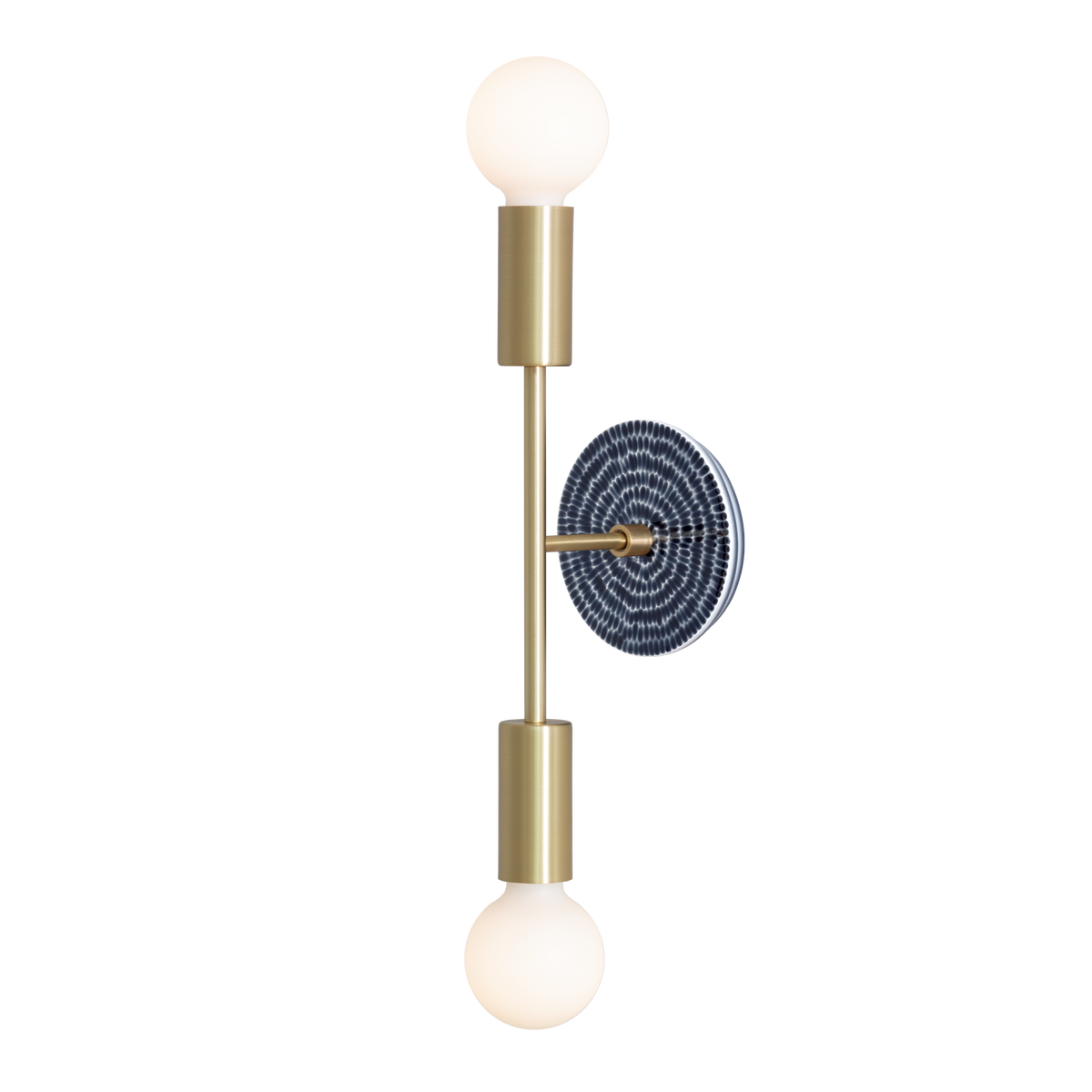 Venus with Ceramic Canopy shown in Brass with Sunflower ceramic canopy pattern in Indigo Blue