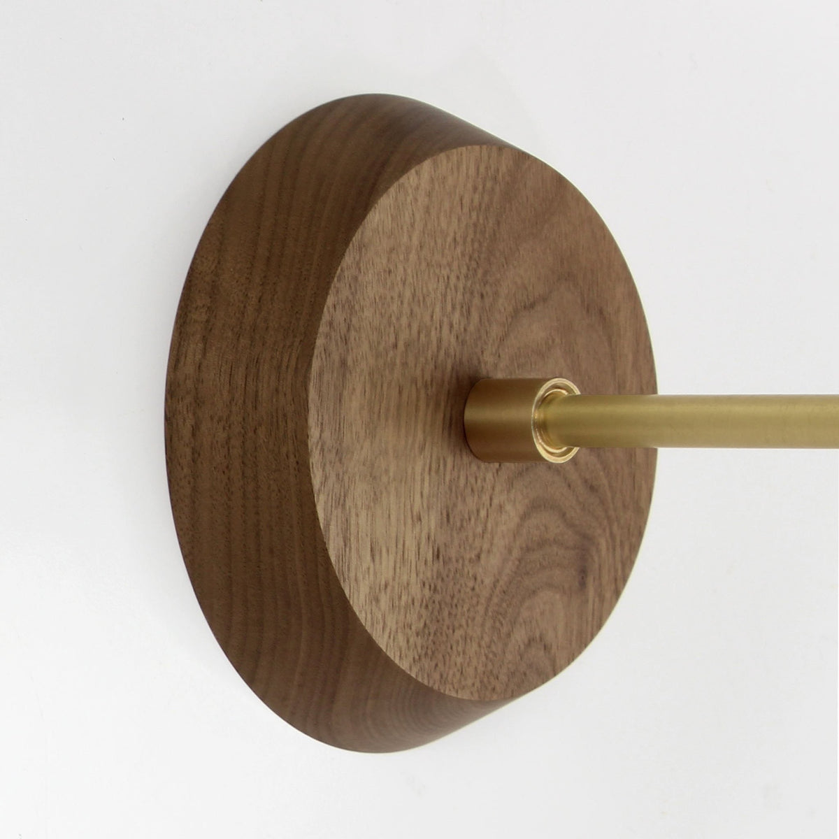 Wood Canopy shown in Walnut with Brass arm