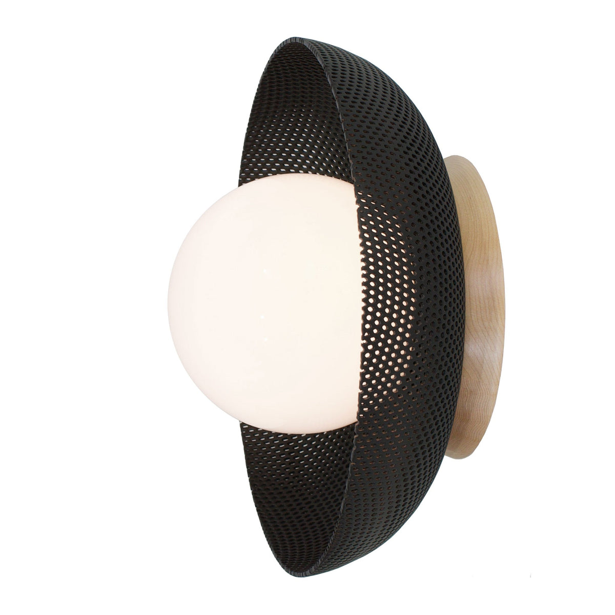 Lexi Large 6” shown with a Perforated shade in Matte Black and Maple canopy