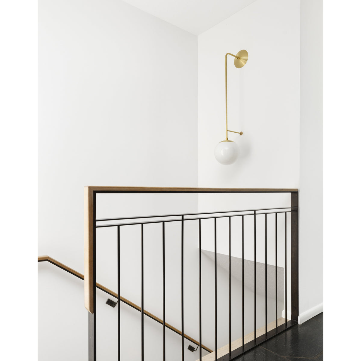Ramona 10" shown in Brass with an Opal 10" globe. Interior design by Stephanie Dyer Design. Photo by Meagan Larsen