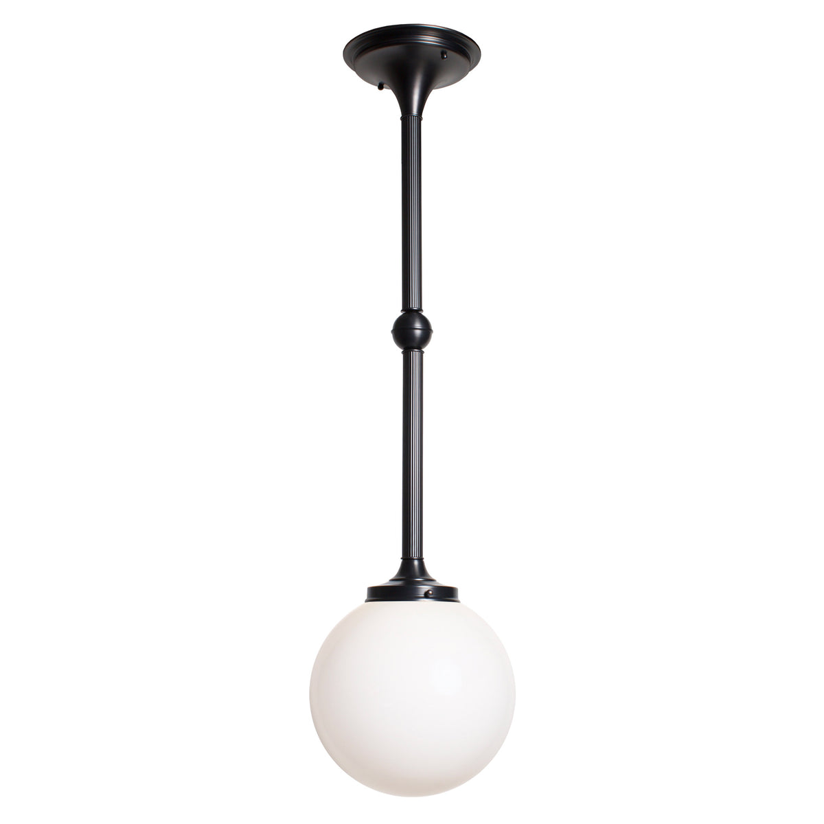 Cedar and Moss - Sorbonne Pendant 10" Globe shown in Graphite Patina at 36" Overall Length