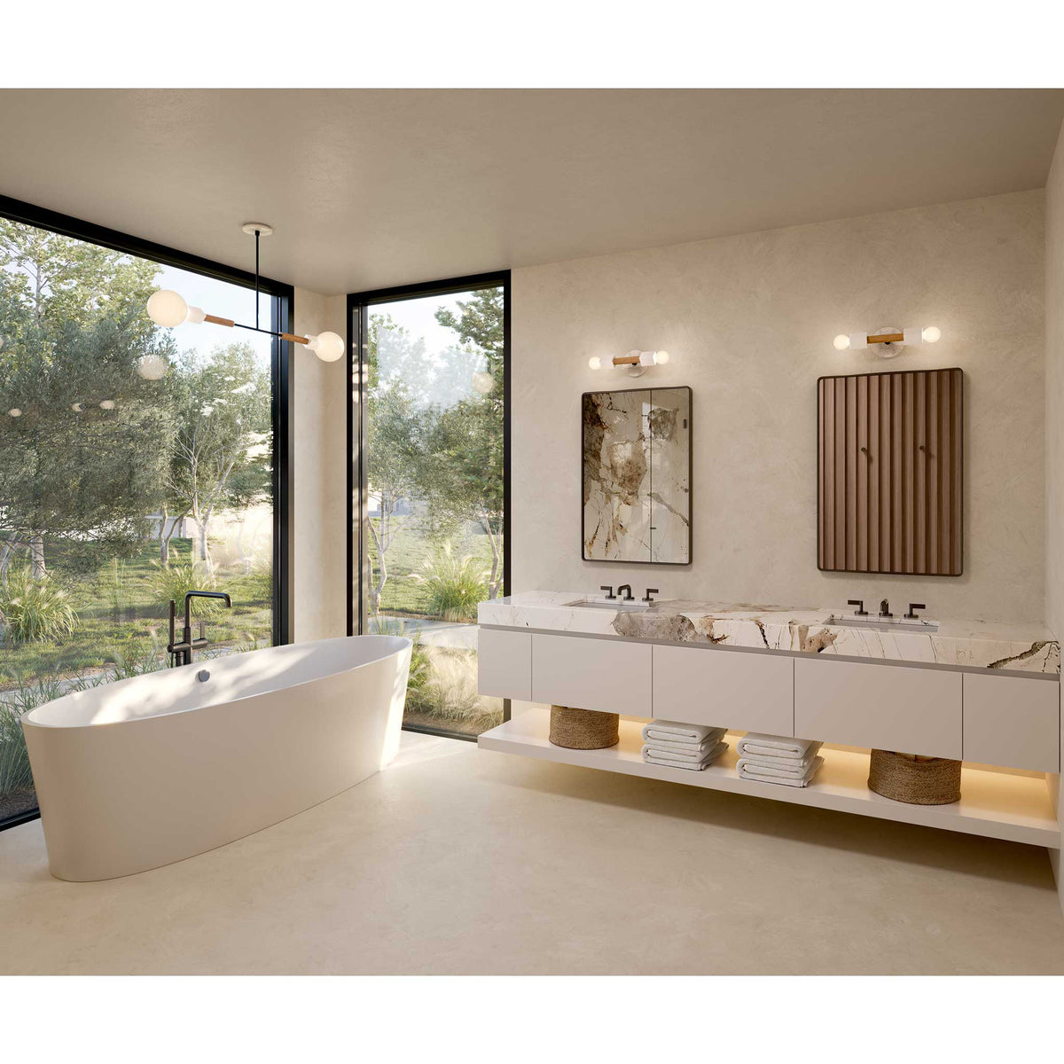 Stanton shown in Walnut with a Sunflower canopy pattern in Brownstone White Ceramic