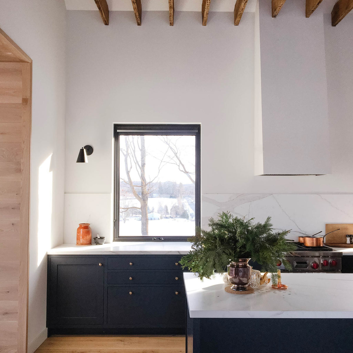 Tilt Cone with Wood Canopy shown in Matte Black. Photo by @SchoolhouseGrey