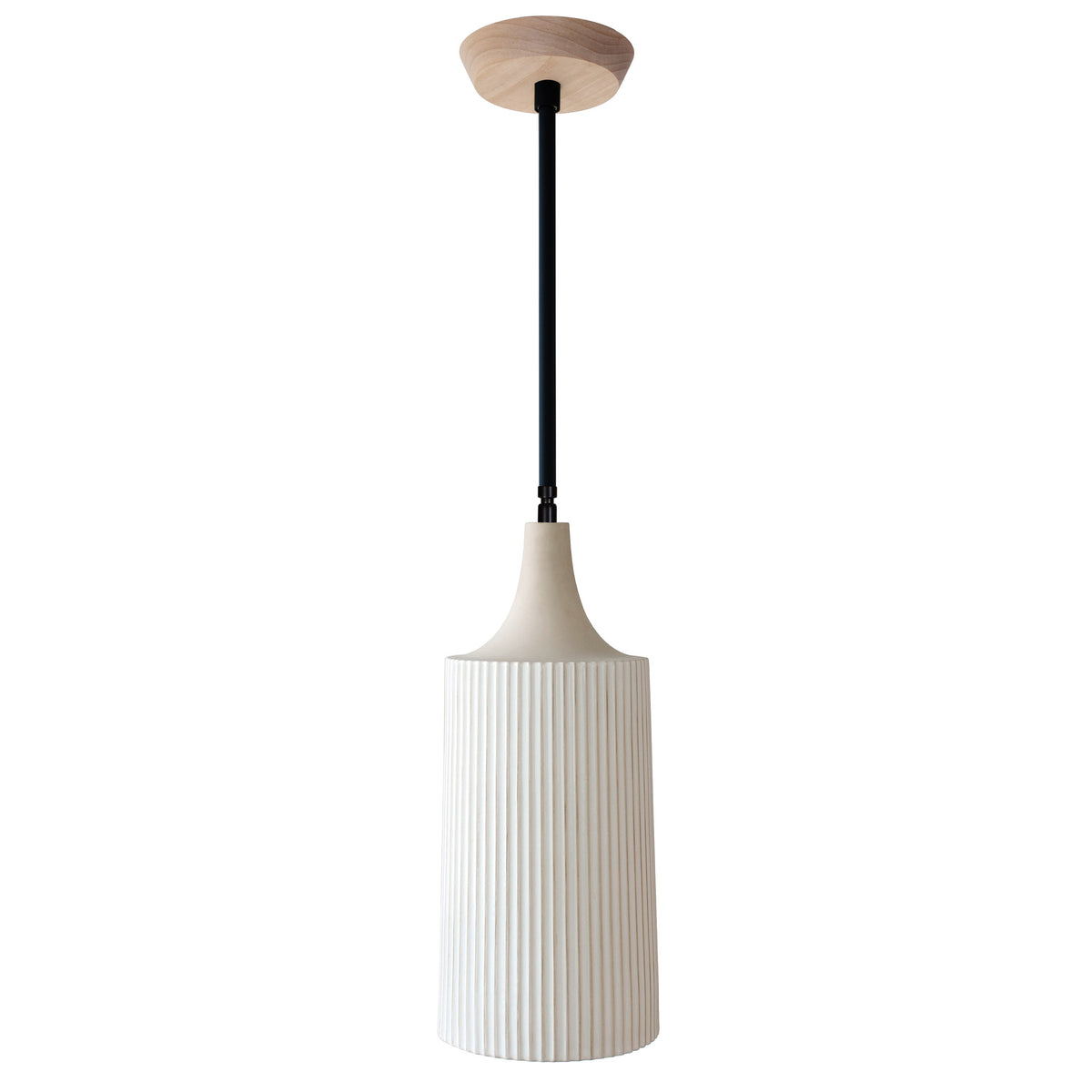 Tumwater Large Pendant shown in Matte Black with Maple canopy