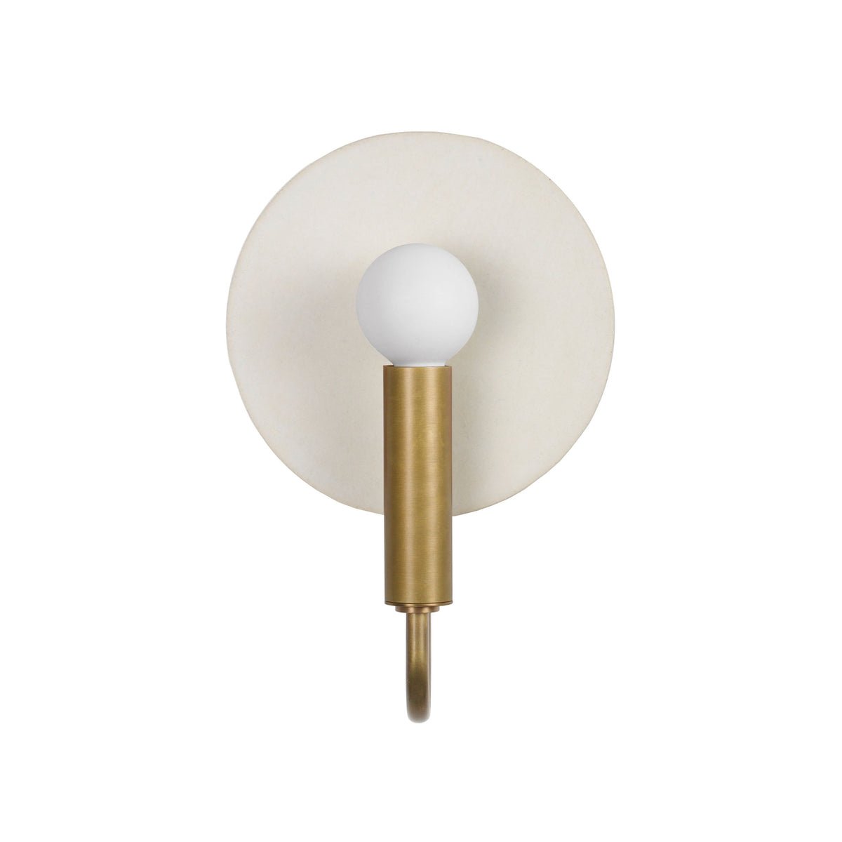 Edith ADA Sconce shown in Heirloom Brass with a Natural White Glaze Ceramic Canopy