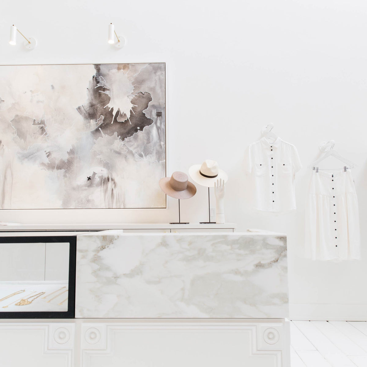 Fjord Spot shown in White with Brass. Interior Design by Alexis Garrett Design. Photo by Madie McKay