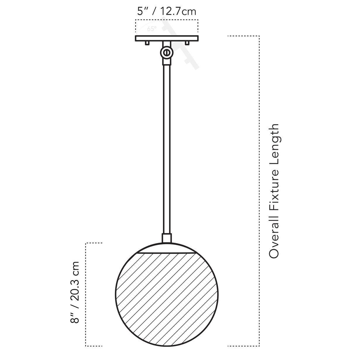 Cedar & Moss Alto Rod 8" for Vaulted Ceilings drawing with dimensions