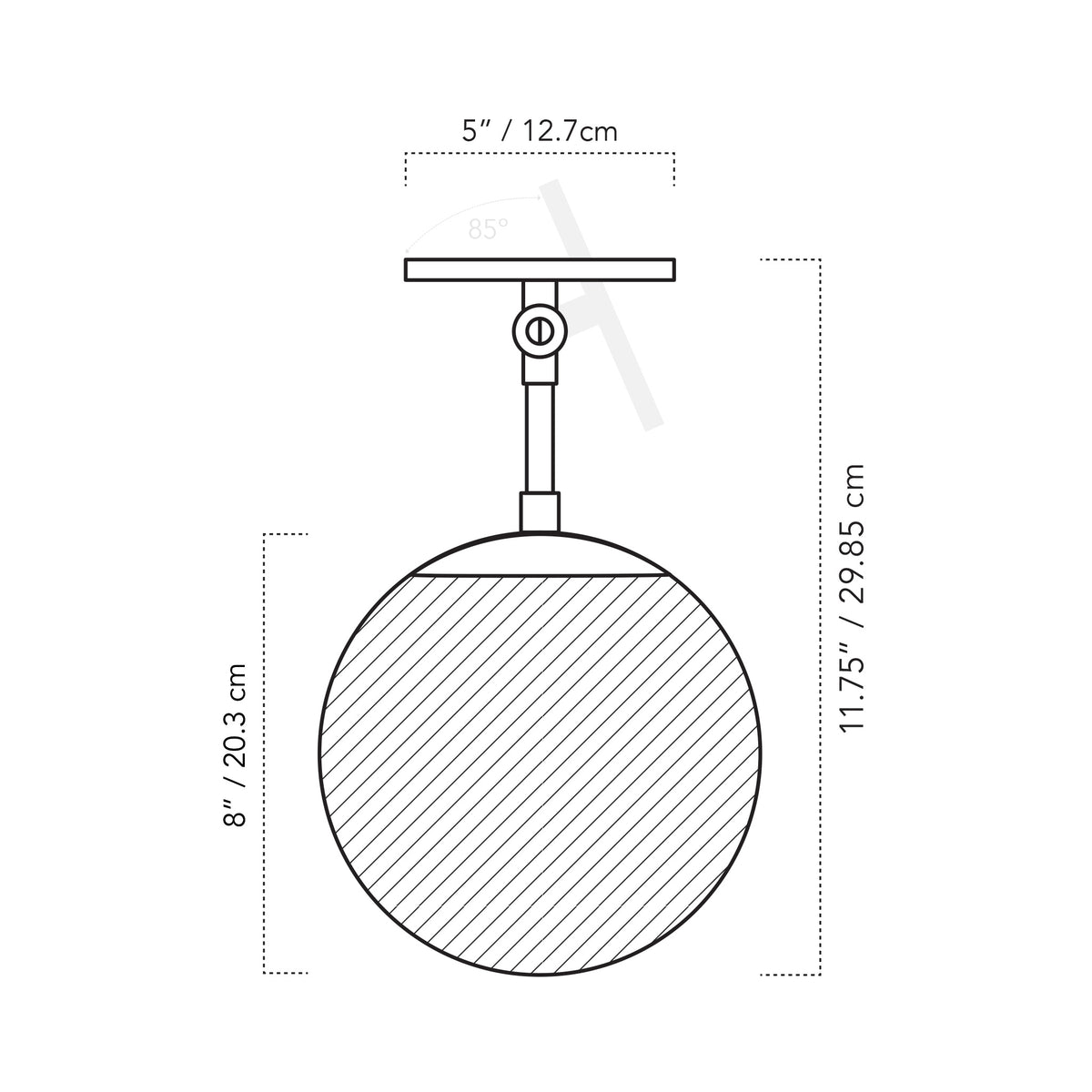 Alto Surface 8" for Vaulted Ceilings dimensions