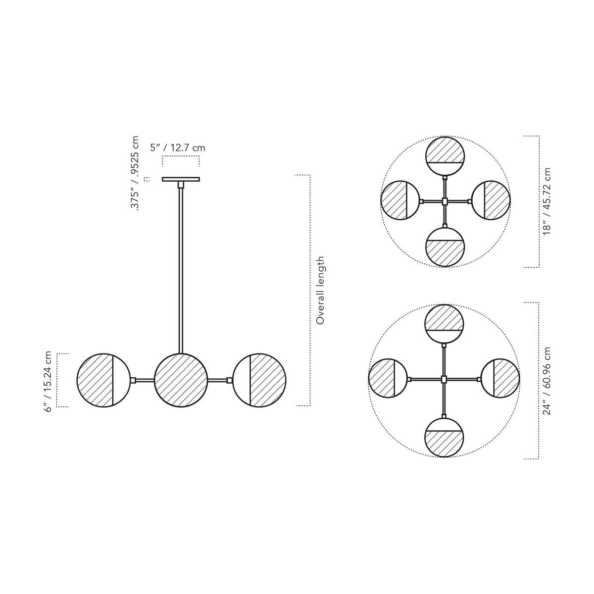 A Technical Drawing Of The Alto Compass With 6" Opal Globe For Vaulted Ceiling