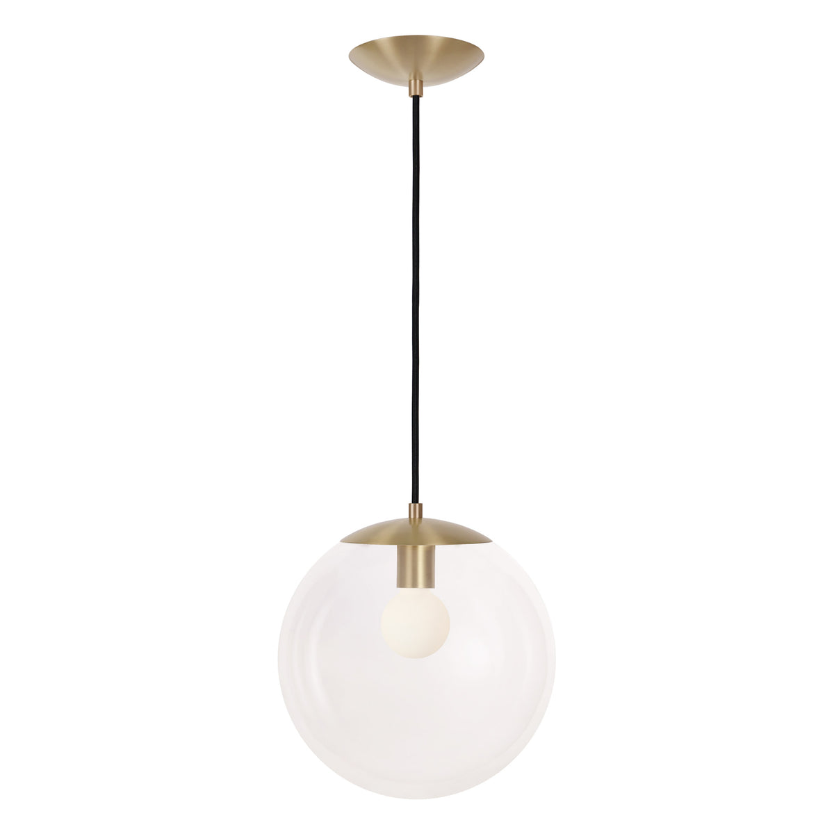 Alto Cord 12” shown in Brass with Black Cloth Cord and a Clear 12” Globe