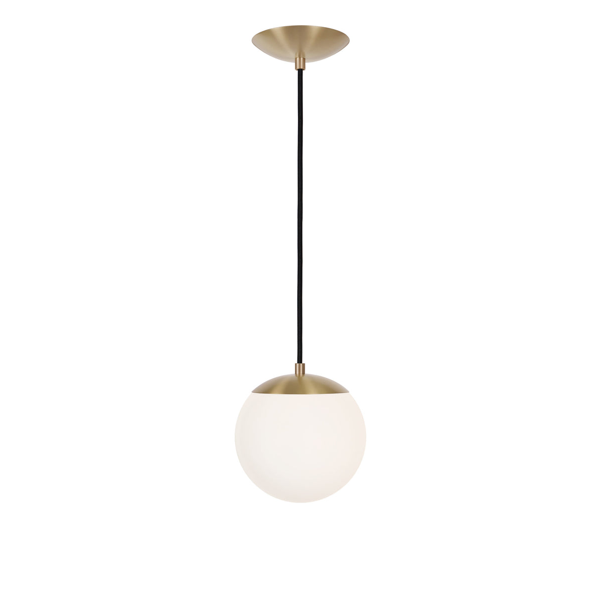 Alto Cord 8" shown in Brass with Black Cloth Cord and an Opal 8" Globe
