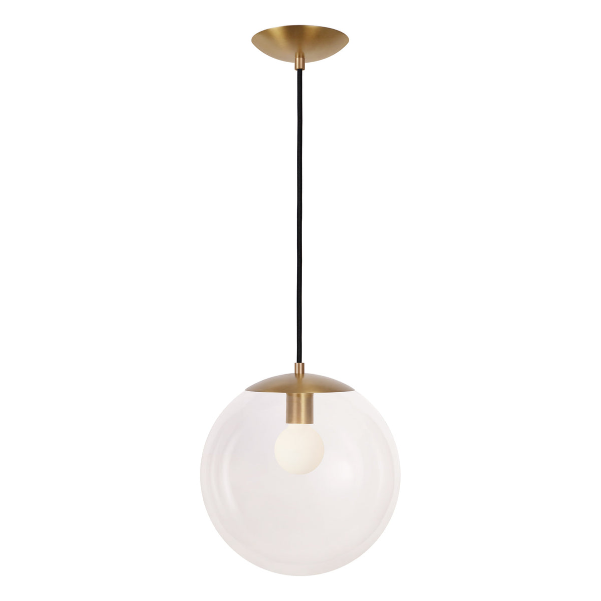Alto Cord 12” shown in Heirloom Brass with Black Cloth Cord and a Clear 12” Globe