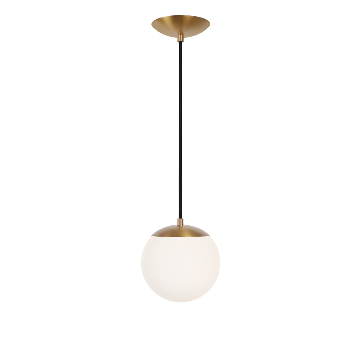 Alto Cord 8" shown in Heirloom Brass with Black Cloth Cord and an Opal 8" Globe