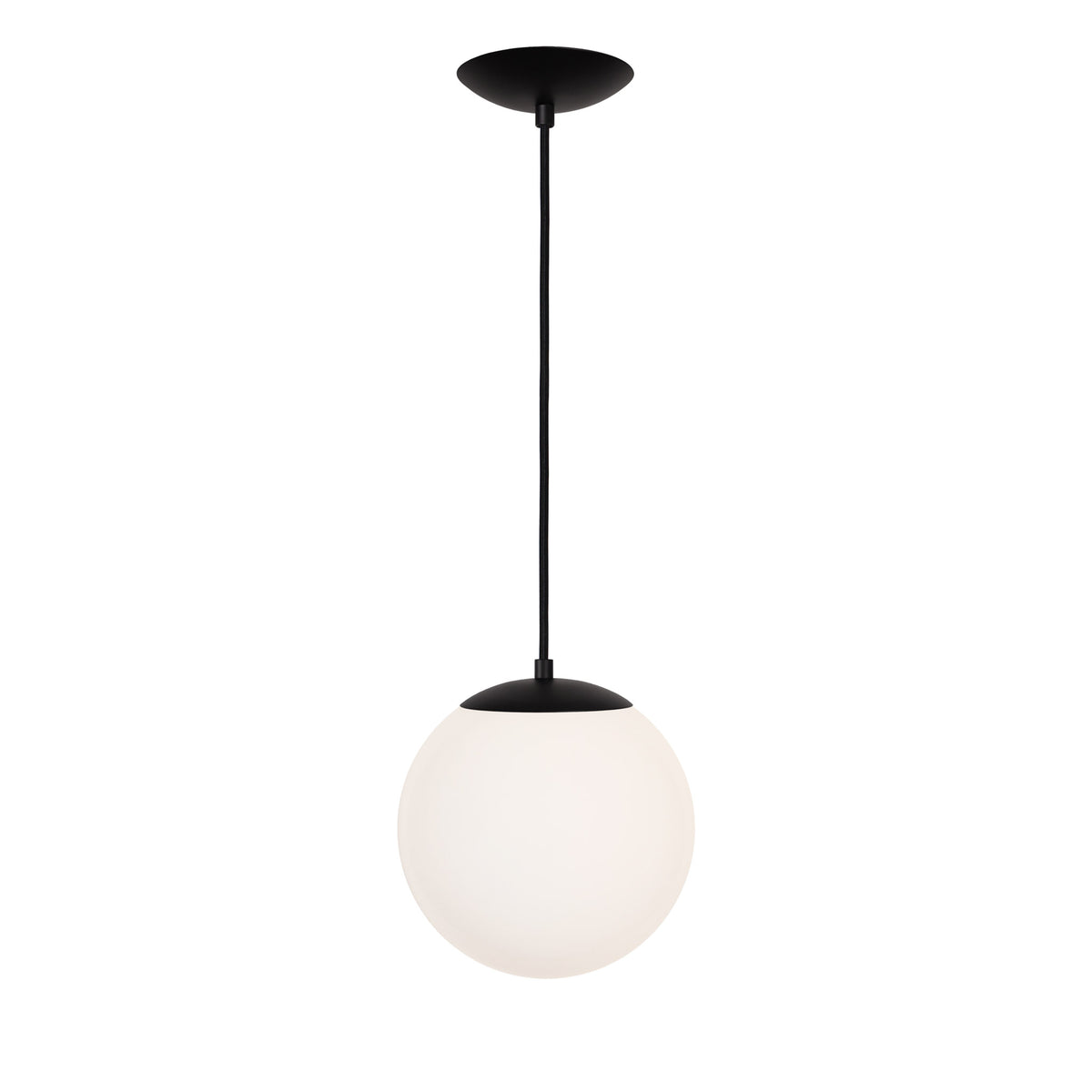 Alto Cord 10" shown in Matte Black with Black Cloth Cord and an Opal 10” Globe