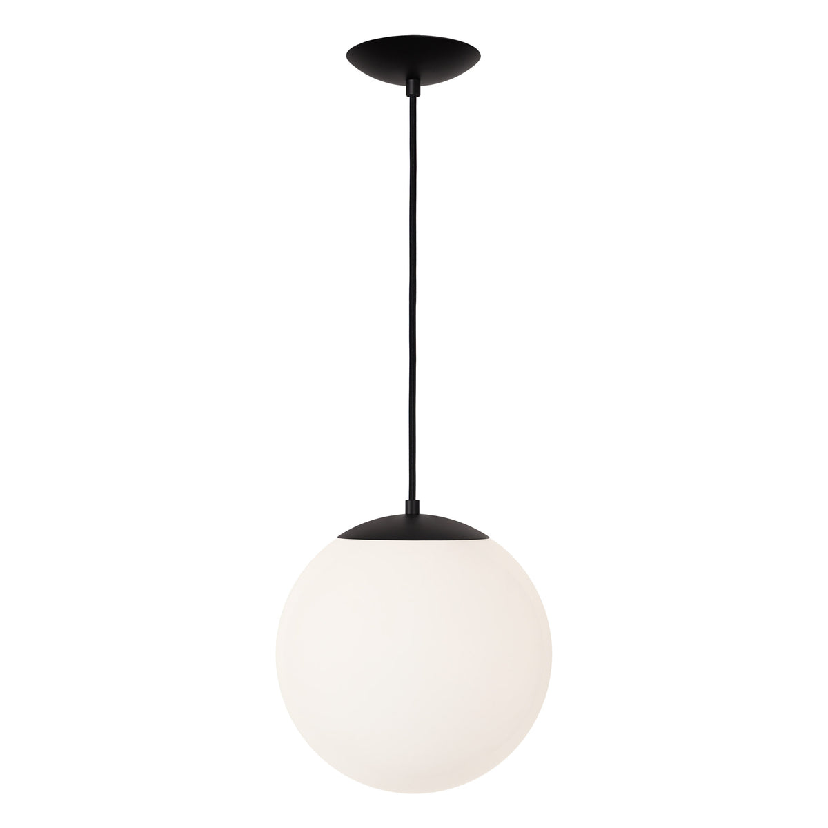 Alto Cord 12” shown in Matte Black with Black Cloth Cord and an Opal 12” Globe