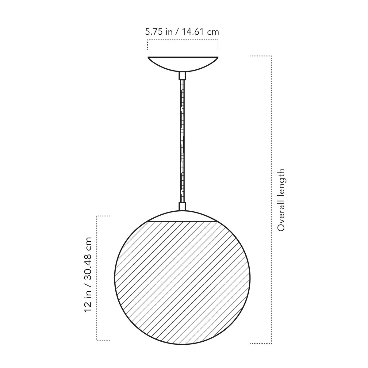 A Technical Drawing Of The Alto Cord With 12" Glass Globe