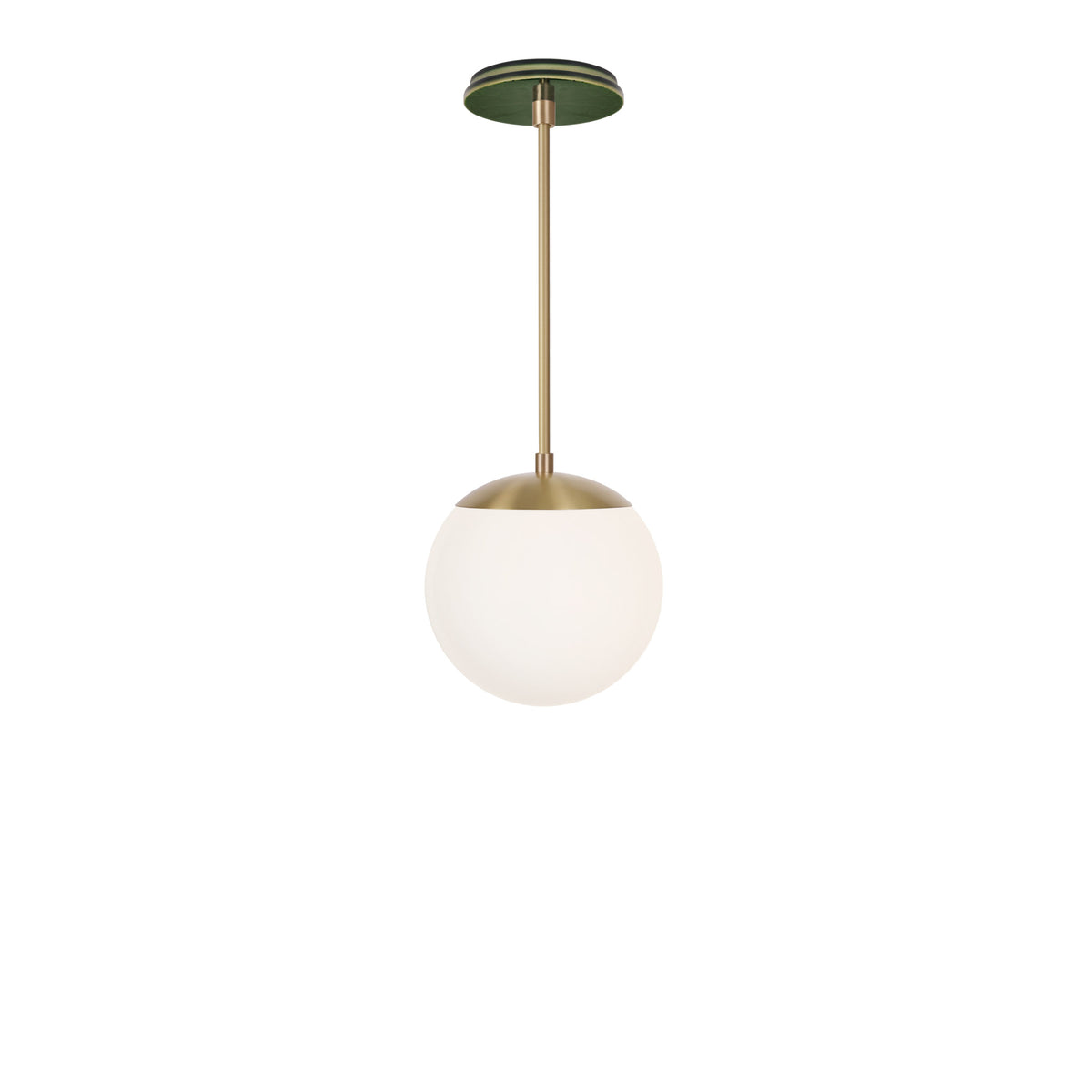Alto Rod 8” Opal shown in Brass with a Forest Green Star Ceramic Canopy