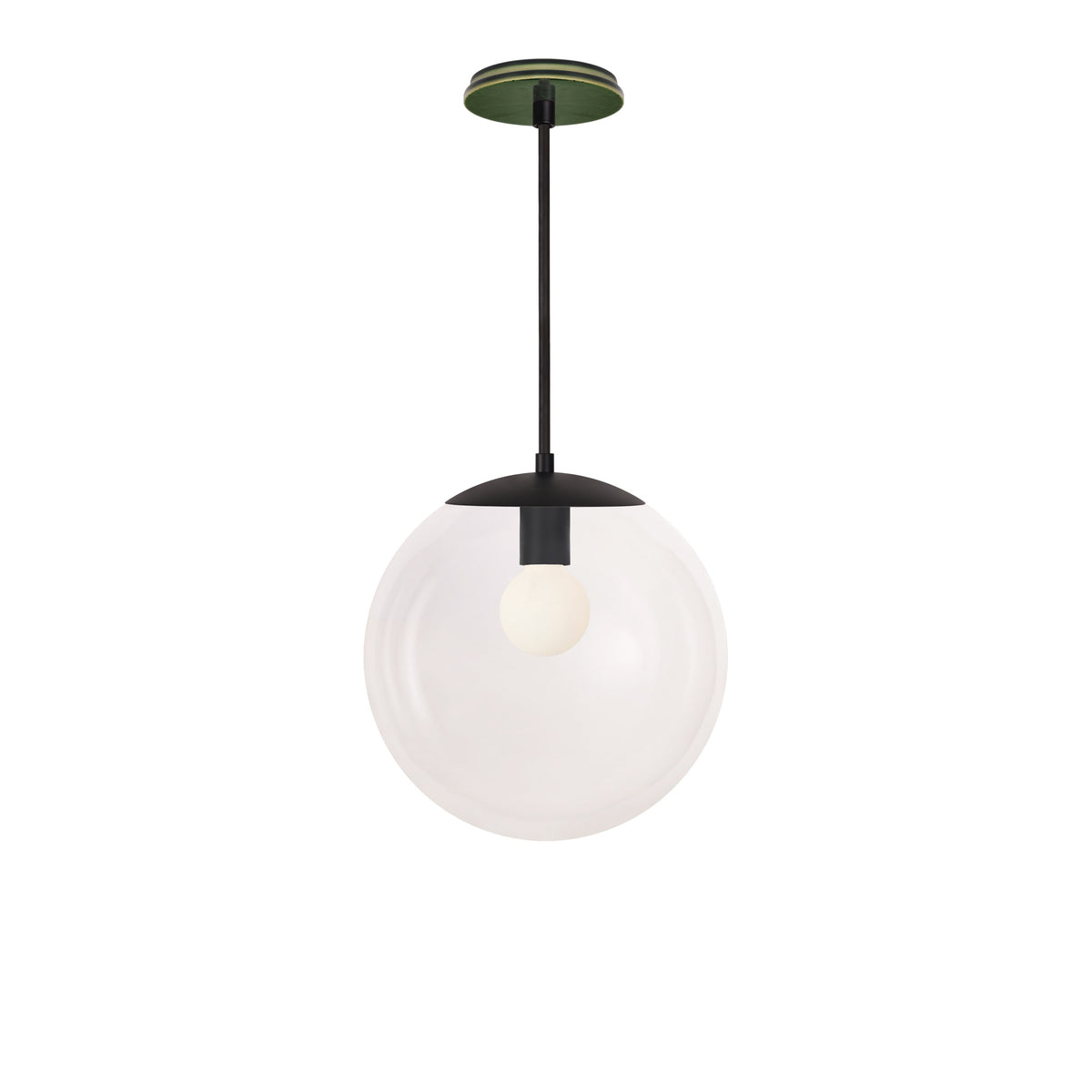 Alto Rod 12” Clear shown in Matte Black with a Forest Green Star Ceramic Canopy