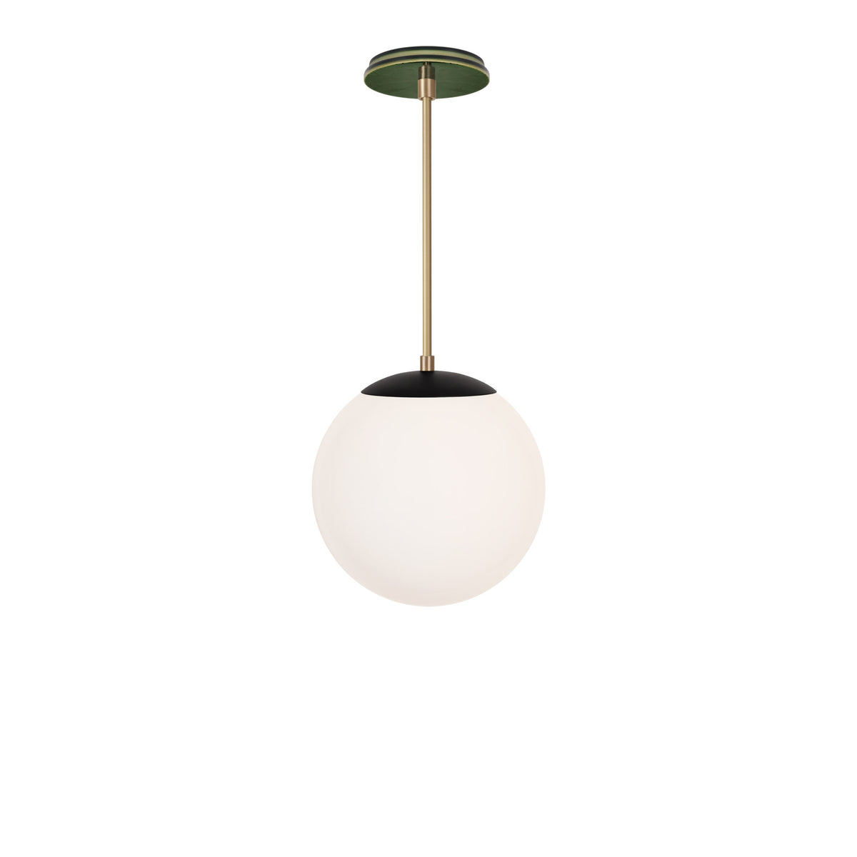 Alto Rod 10” Opal shown in Matte Black with Brass and a Forest Green Star Ceramic Canopy