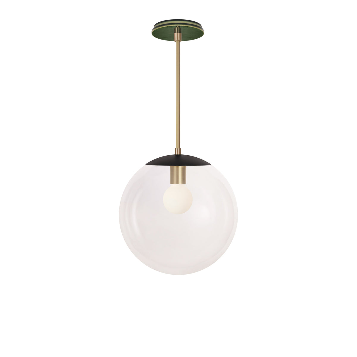 Alto Rod 12” Clear shown in Matte Black with Brass and a Forest Green Star Ceramic Canopy