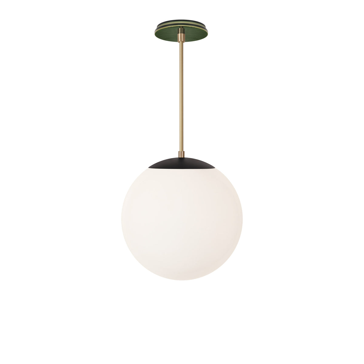 Alto Rod 12” Opal shown in Matte Black with Brass and a Forest Green Star Ceramic Canopy