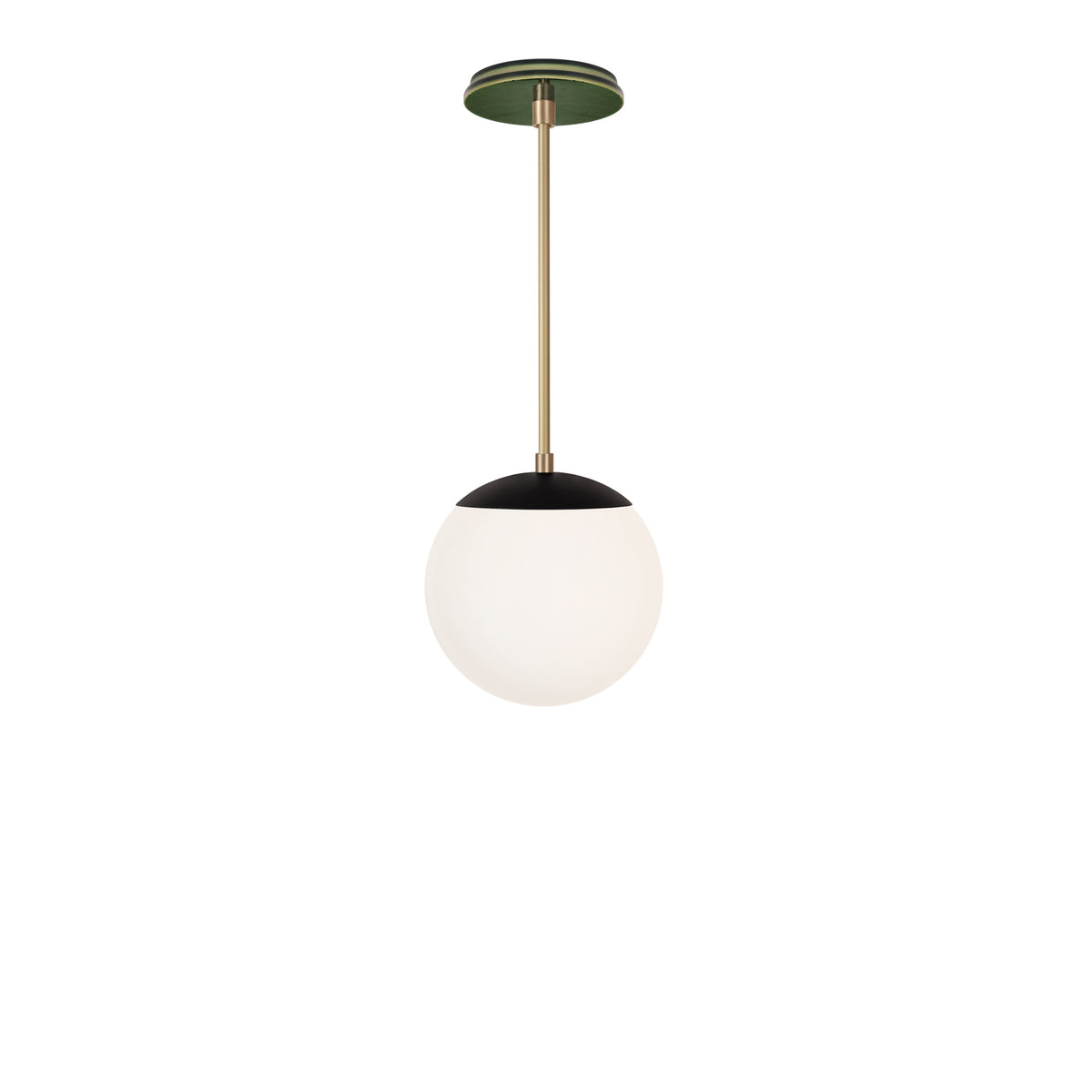 Alto Rod 8” Opal shown in Matte Black with Brass and a Forest Green Star Ceramic Canopy