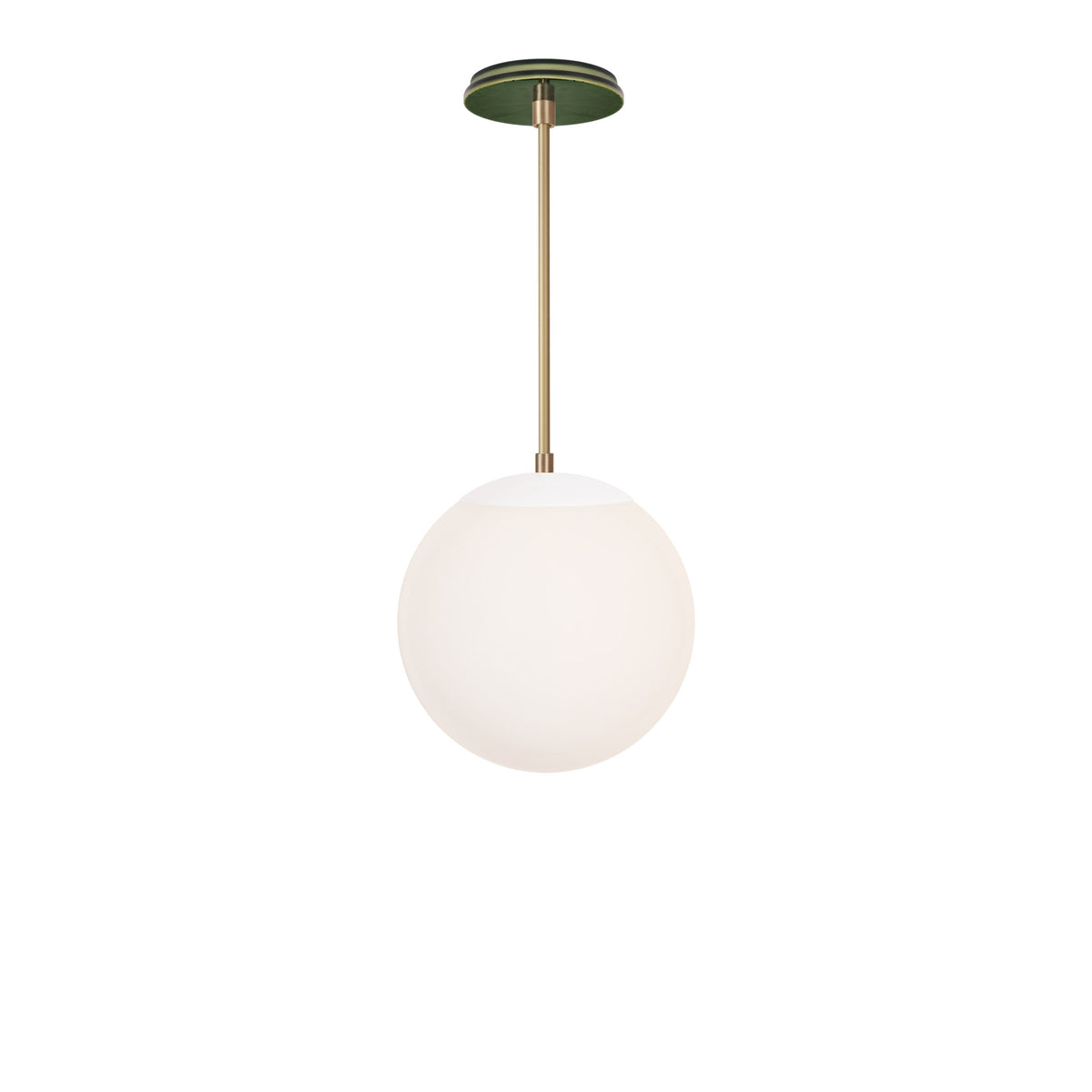 Alto Rod 10” Opal shown in White with Brass and a Forest Green Star Ceramic Canopy
