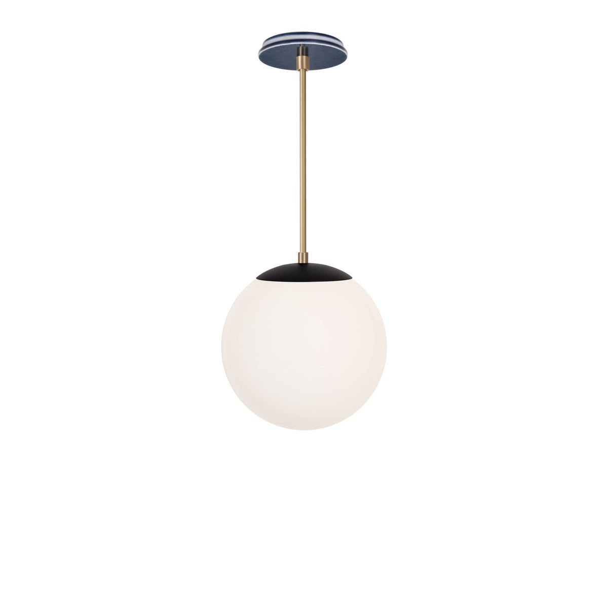 Alto Rod 10” Opal shown in Matte Black with Brass and an Indigo Blue Star Ceramic Canopy