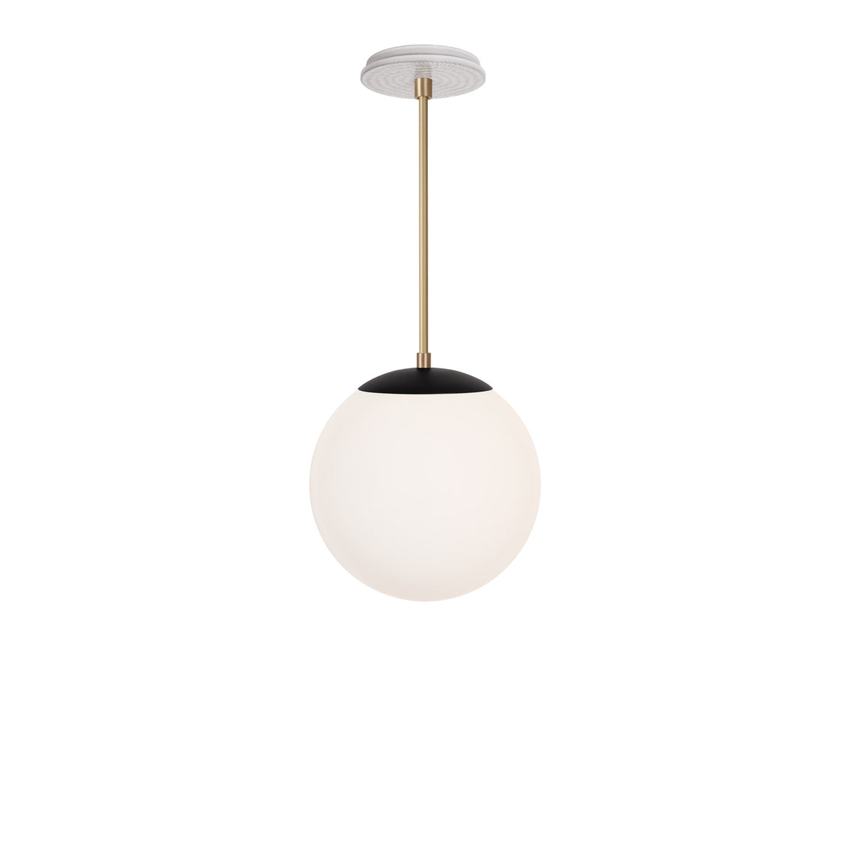 Alto Rod 10” Opal shown in Matte Black with Brass and a Brownstone White Sunflower Ceramic Canopy