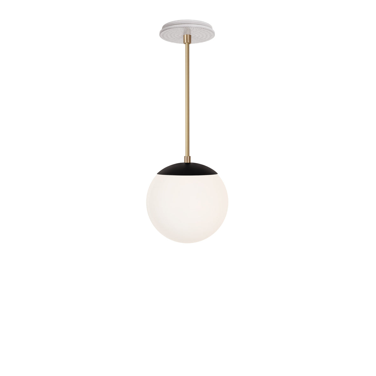 Alto Rod 8” Opal shown in Matte Black with Brass and a Brownstone White Sunflower Ceramic Canopy