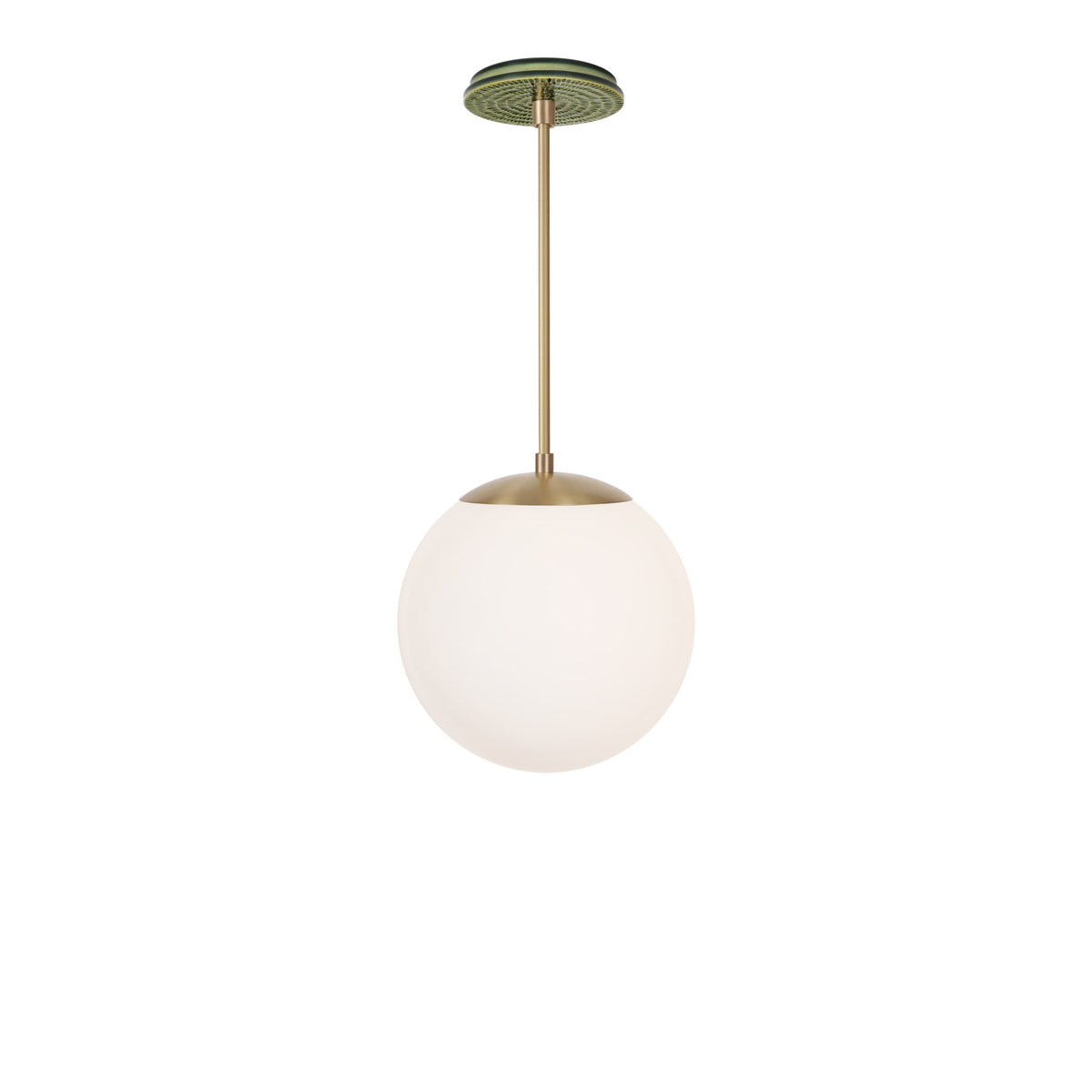 Alto Rod 10” Opal shown in Brass with a Forest Green Sunflower Ceramic Canopy