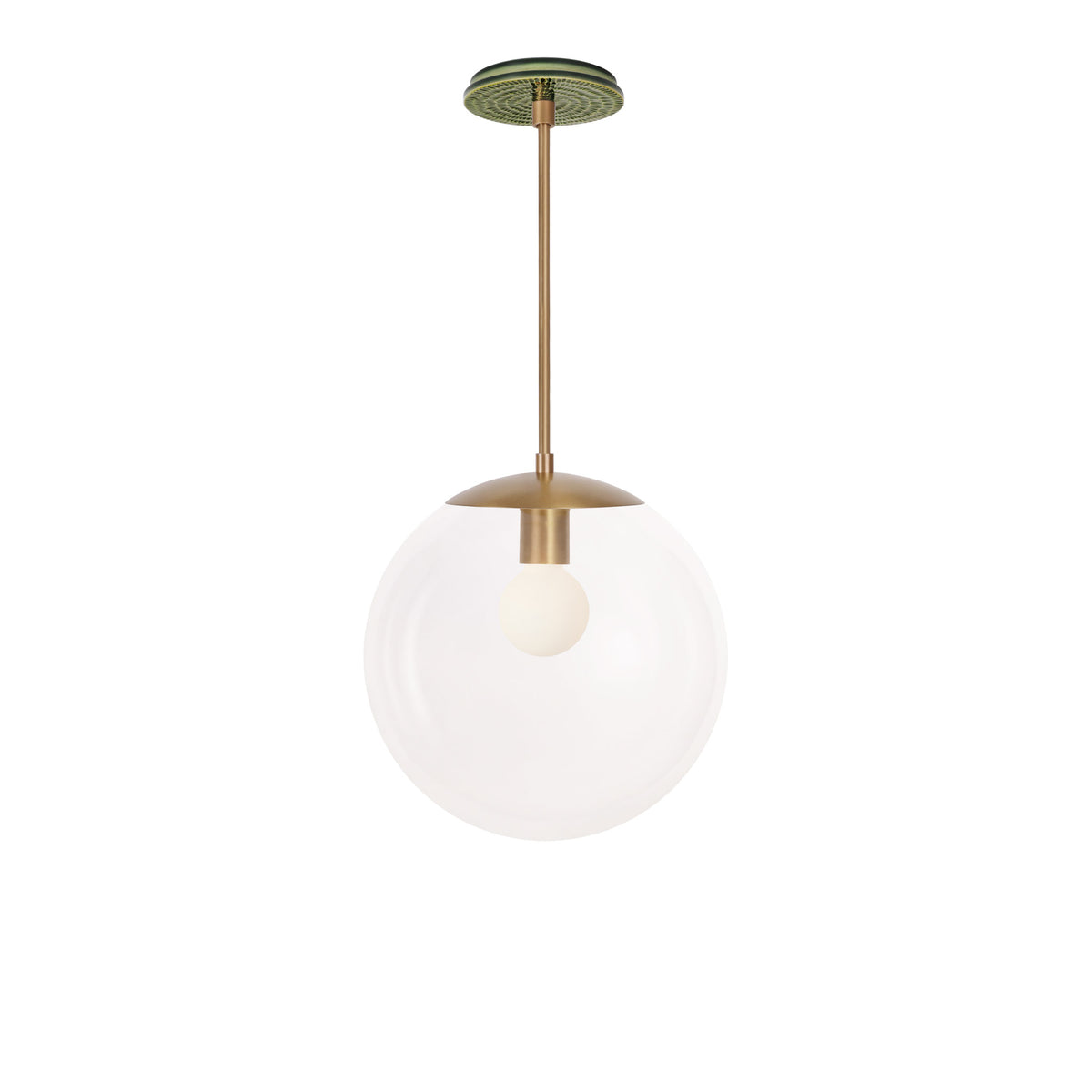 Alto Rod 12” Clear shown in Heirloom Brass with a Forest Green Sunflower Ceramic Canopy