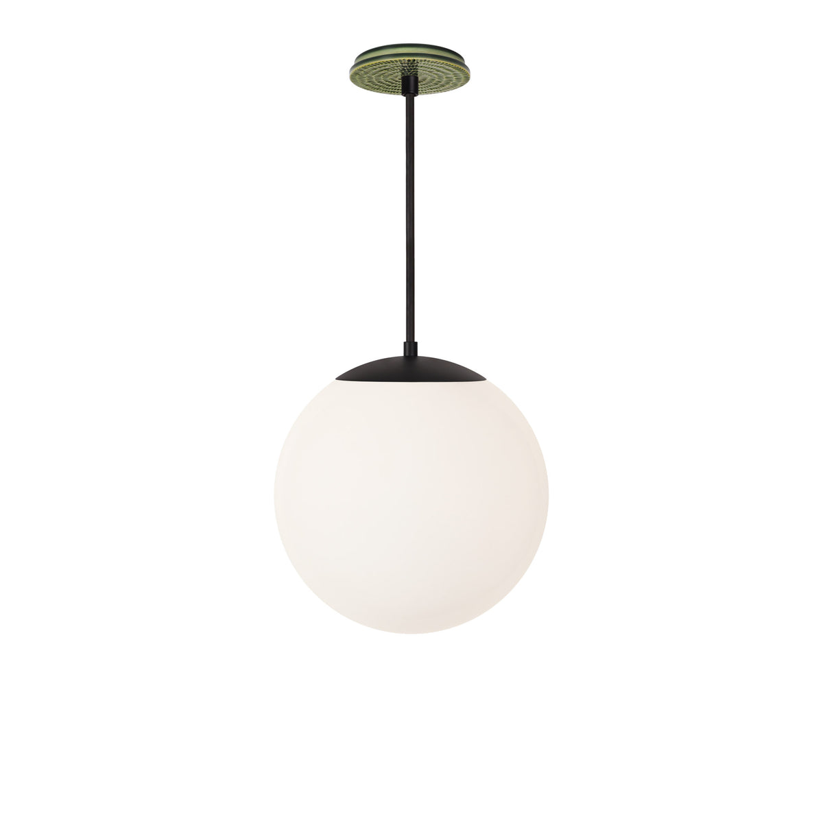 Alto Rod 12” Opal shown in Matte Black with a Forest Green Sunflower Ceramic Canopy